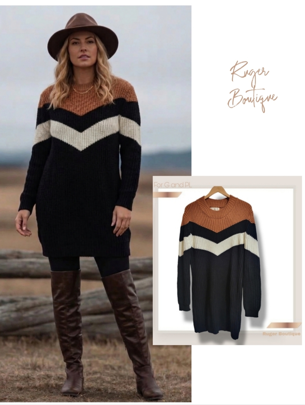🌿Chic Striped Chevron Knit Sweater Dress- For Girls & Perfect Life,Fits Med-XXL